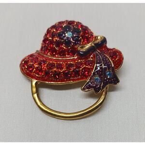 Red Hat Society Gold Tone Bonnet Brooch Pin/Pendant/Scarf Holder Combo